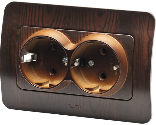 Priza dublă cu aspect de lemn