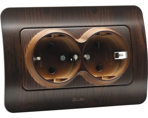 Priza dublă cu aspect de lemn pentru interior