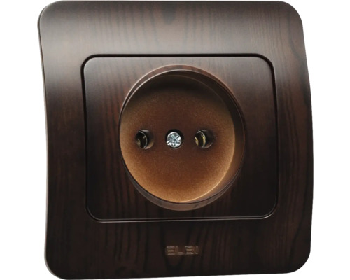 Priză cu aspect de lemn și logo Elbi