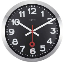 Ceas de perete Nextime cu ramă argintie și cadran negru