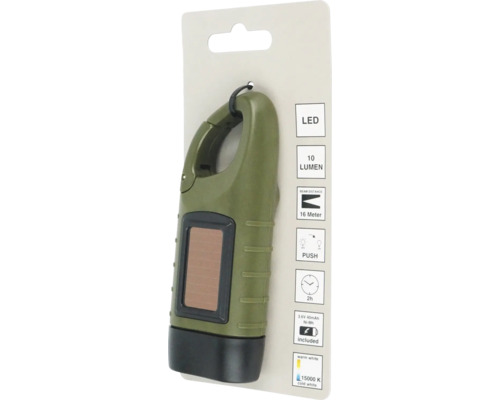 Lanternă cu dinam LED cu panou solar și carabină