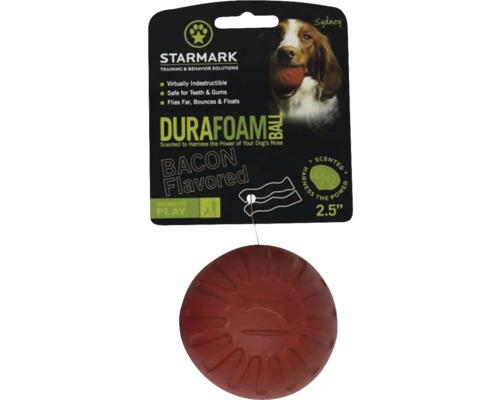Jucărie pentru câini StarMark Durafoam Ball, aromă de bacon, diametru de aproximativ 6,3 cm