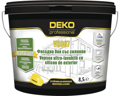 Vopsea ultralavabilă de exterior cu silicon DEKO V8067 albă 8,5 l