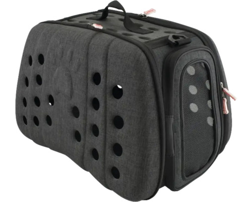 Cutie de transport gri pentru animale de companie, cu mai multe găuri pentru ventilație