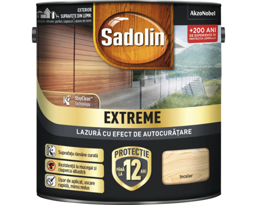 Lazură cu efect de autocurățare Sadolin Extreme incolor 2,5 l Cutie cu lazură pentru lemn de exterior Sadolin Extreme