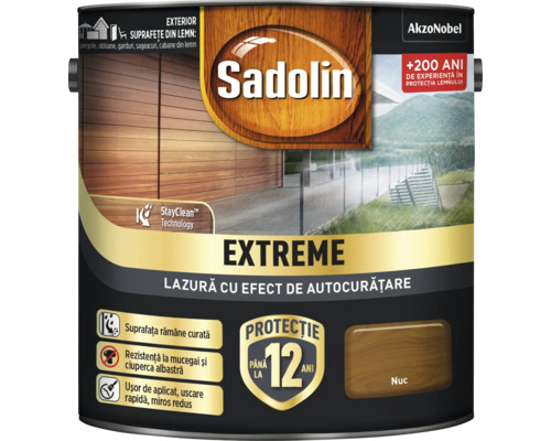 Lazură cu efect de autocurățare Sadolin Extreme nuc 2,5 l Sadolin Extreme lazură pentru lemn cutie nuc