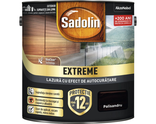 Lazură cu efect de autocurățare Sadolin Extreme palisandru 4,5 l Lazura pentru lemn de exterior Sadolin Extreme Palisandru, cutie