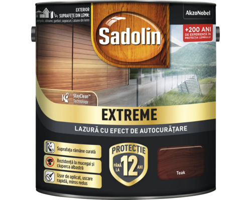 Lazură cu efect de autocurățare Sadolin Extreme teak 4,5 l Lazura pentru lemn Sadolin Extreme, nuanța Teak, cutie