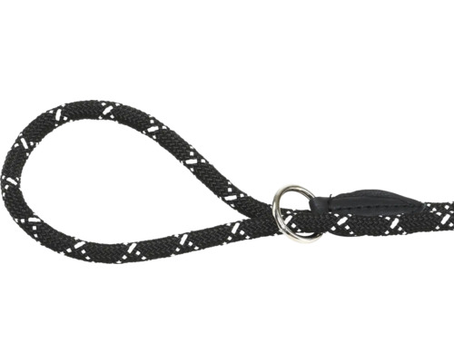 Lesă neagră pentru câini din sfoară cu inel argintiu