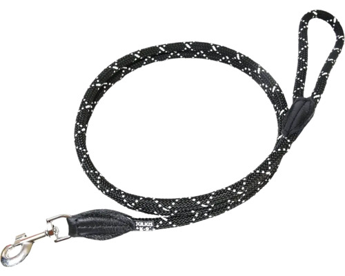 Lesă neagră pentru câini cu benzi reflectorizante și carabină