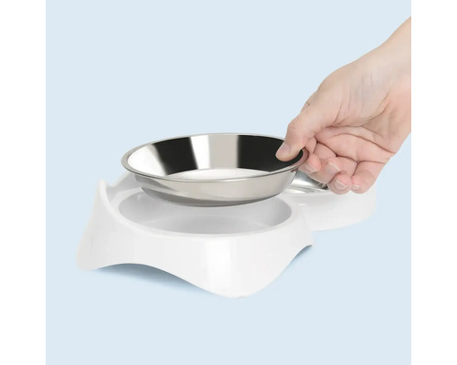 Bol dublu pentru animale de companie cu boluri din oțel inoxidabil și cadru din plastic alb