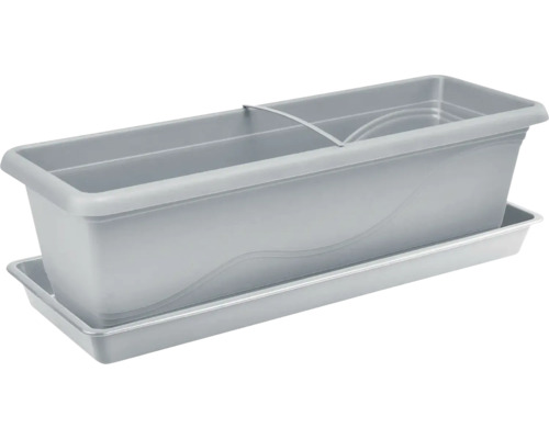 Jardinieră gri din plastic cu farfurie