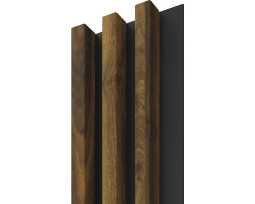 Panou riflaj decorativ Linea Slim 3 nuc/negru 30x150x2650 mm Panou acustic cu lamele din lemn