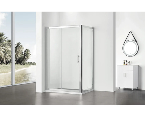 Cabină de duș dreptunghiulară Belform Clear 100x80 cm, 1 ușă glisantă pe role, sticlă securizată tratament nanoglass, profil crom