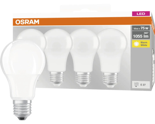 Bec LED Osram, soclu E27, putere 10 wați, flux luminos 1055 lumeni, set de 4 bucăți