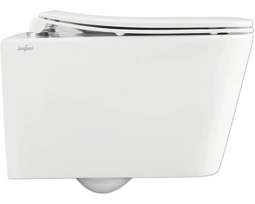 WC suspendat cu margine deschisă și sigla Jungborn.