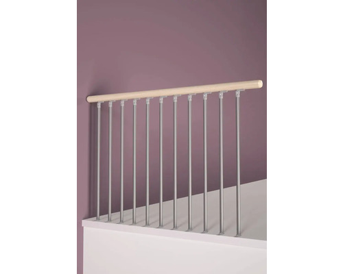Balustradă etaj Vega 140x100 cm fag cu baluștri metalici Balustradă de scară cu mână curentă din lemn și bare metalice