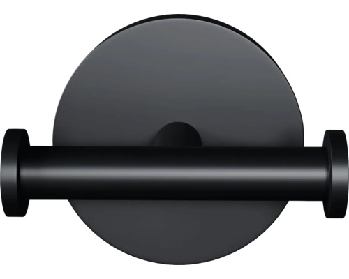 Suport negru pentru hârtie igienică cu suport de perete rotund.