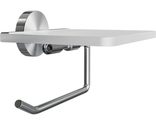 Suport pentru hârtie igienică cu raft pentru accesorii de baie