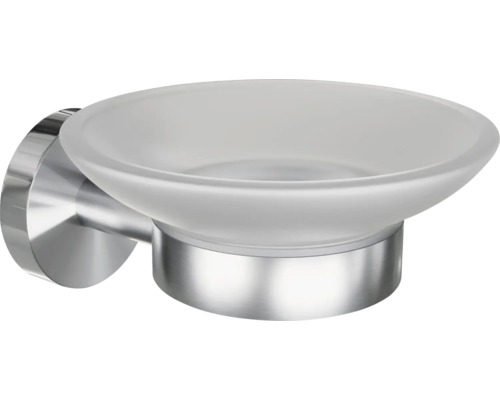 Săpunieră de perete cu suport metalic și savonieră de sticlă