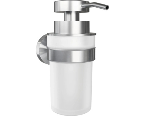 Dozator de săpun montat pe perete din oțel inoxidabil și sticlă