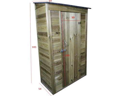 Șopron din lemn pentru scule cu ușă și dimensiuni.