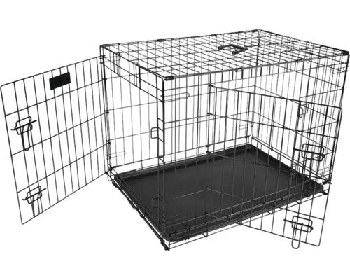 Cușcă de sârmă pentru animale de companie cu ușa deschisă și tavă de bază detașabilă