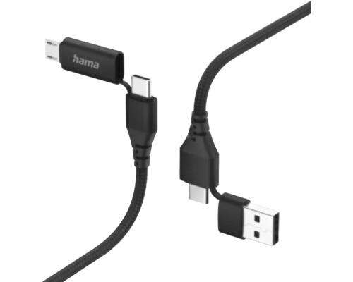 Cablu de date 4 în 1 Hama, USB-C->micro USB USB-A & USB-C 1,5mm negru