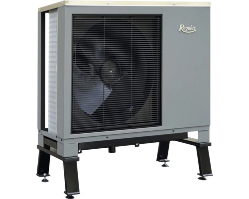 Pompă de căldură exterioară Regulus, montată pe un soclu negru