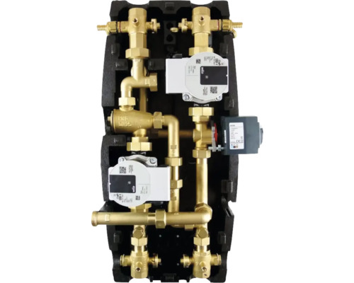 Distribuitor circuit de încălzire cu pompe și conducte în izolație neagră