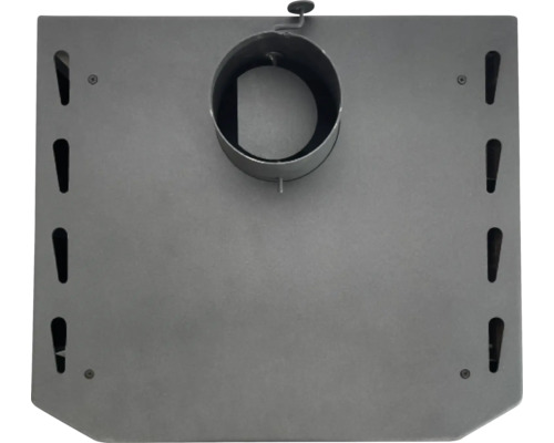 Placă de racordare a conductei de fum pentru sobe cu dispozitiv de montare și orificii de ventilație