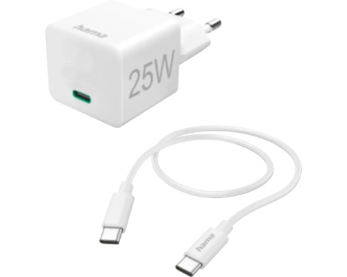 Încărcător fast charge încărcare rapidă Hama 25W & cablu USB-C 1,5m alb