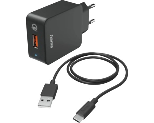 Încărcător quick charge încărcare rapidă Hama 19,5W & cablu USB-C 1,5m negru Alimentator cu sigla Hama cu cablu USB