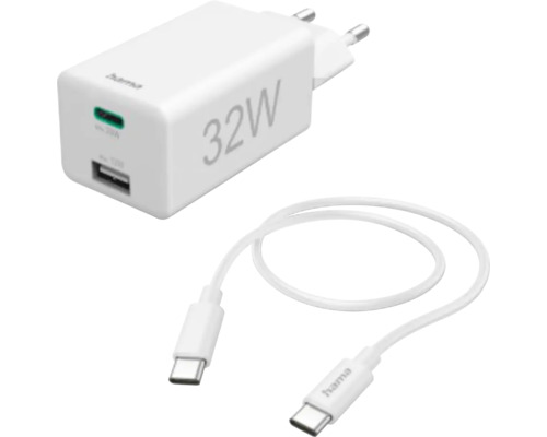 Încărcător USB Hama fast charge încărcare rapidă 32W alb, cu 2 ieșiri pentru cablu USB