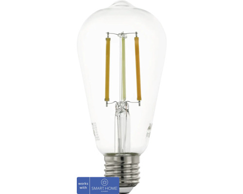 Bec LED variabil Eglo Crosslink E27 6W 806 lumeni, glob pară ST64, Bluetooth Bec LED transparent în formă de pară cu soclu E27