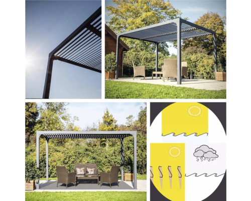 Pergolă din aluminiu cu lamele reglabile pentru terasă și grădină