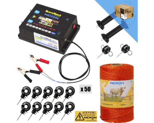 Pachet gard electric NEXON Simple 2.5J 12V Standard 250 m 3 lițe 60 kg Pachet gard electric NEXON Simple 2.5J 12V Standard 250 m 3 lițe 60 kg