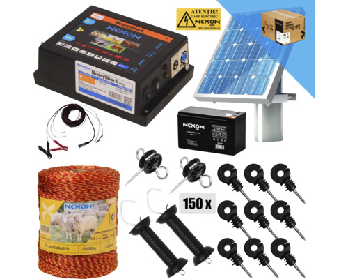 Pachet gard electric NEXON HeavyShock PRO 2.5 J 12V+Solar Basic 1000 m 6 lițe 90 kg