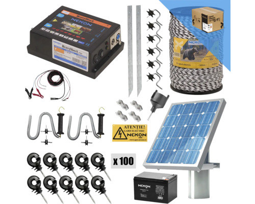 Pachet complet gard electric NEXON HeavyShock PRO 5.0J 12 V cu Solar PROFESSI0ONAL 500 m 3 lițe 200 kg