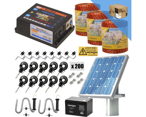 Pachet gard electric NEXON HeavyShock PRO 5.0 J 12V cu Solar Basic 1500 m 6 lițe 90 kg Pachet gard electric NEXON HeavyShock PRO 5.0 J 12V cu Solar Basic 1500 m 6 lițe 90 kg
