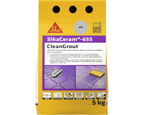Chit pentru rosturi Sika Ceram Clean Grout 655 ash 5 kg Sika Ceram 655 CleanGrout mortar pentru rosturi de gresie și faianță la sac de 5 kilograme