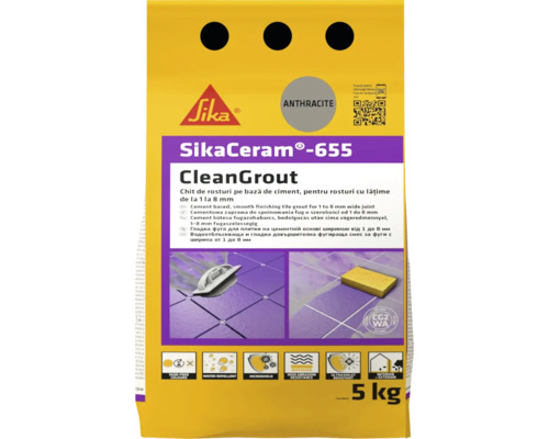 Chit pentru rosturi Sika Ceram Clean Grout 655 anthracite 5 kg Sika Ceram 655 CleanGrout chit de rosturi antracit, sac de 5 kilograme