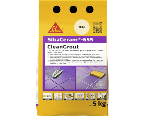 Chit pentru rosturi Sika Ceram Clean Grout 655 beige 5 kg SikaCeram-655 CleanGrout chit de rosturi pe bază de ciment, pentru rosturi cu lățime de la 1 la 8 mm, 5 kg