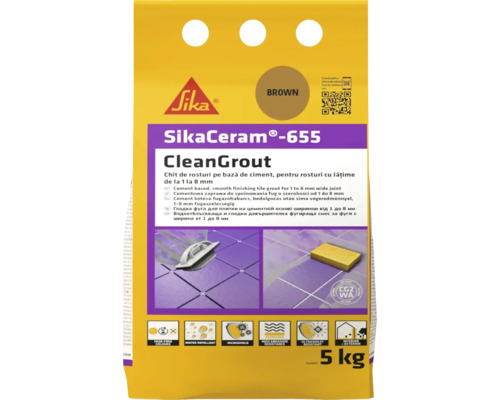 Chit pentru rosturi Sika Ceram Clean Grout 655 brown 5 kg SikaCeram 655 CleanGrout chit de rosturi pe bază de ciment, potrivit pentru rosturi cu lățimea de la 1 la 8 mm, 5 kg