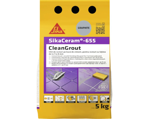 Chit pentru rosturi Sika Ceram Clean Grout 655 graphite 5 kg Sika Ceram 655 CleanGrout mortar pentru rosturi de gresie, culoare grafit, sac de 5 kg
