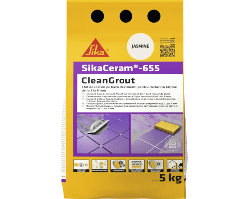 Chit pentru rosturi Sika Ceram Clean Grout 655 jasmine 5 kg Sika Ceram 655 CleanGrout chit de rosturi pe bază de ciment, potrivit pentru rosturi cu lățimea de la 1 la 8 mm