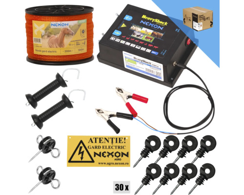 Pachet gard electric NEXON Simple 2.5J 12V, Bandă 200 m 3 lițe 60 kg Pachet gard electric NEXON Simple 2.5J 12V, Bandă 200 m 3 lițe 60 kg
