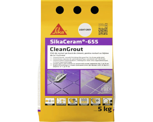 Chit pentru rosturi Sika Ceram Clean Grout 655 light grey 5 kg Sika Ceram 655 CleanGrout chit pentru rosturi de gresie, adecvat pentru rosturi cu lățimea de la 1 la 8 mm, sac de 5 kilograme