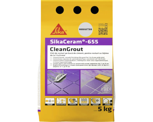 Chit pentru rosturi Sika Ceram Clean Grout 655 Manhattan 5 kg Sika Ceram-655 CleanGrout Chit de rosturi pe bază de ciment Manhattan, 5 kg