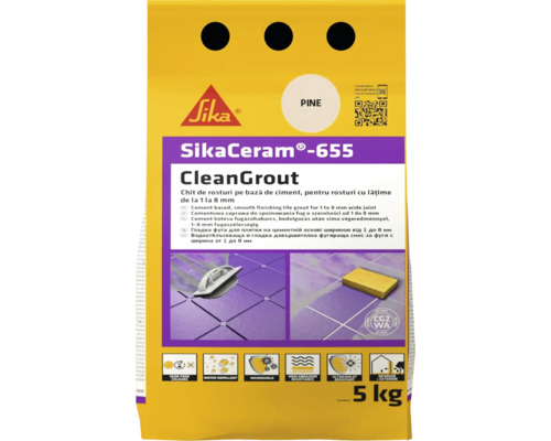 Chit pentru rosturi Sika Ceram Clean Grout 655 pine 5 kg Sika Ceram 655 CleanGrout chit de rosturi pentru gresie și faianță, adecvat pentru lățimi de rosturi de la 1 la 8 mm, sac de 5 kg